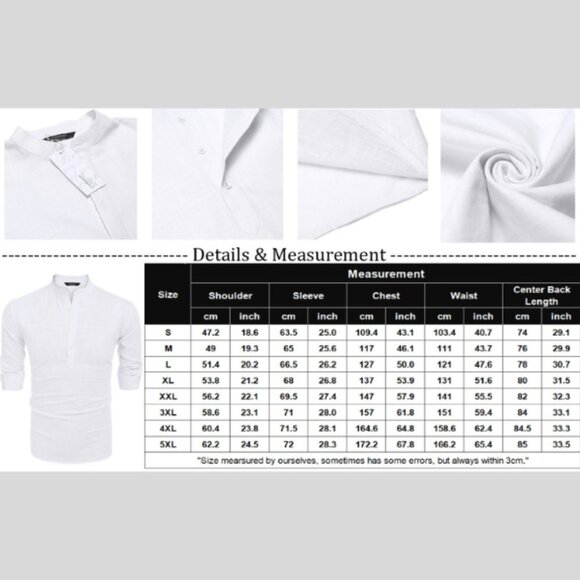 Men's Cotton Linen Henley Shirt Long Sleeve Hippie Casual Beach T Shirts - Picture 7 of 7